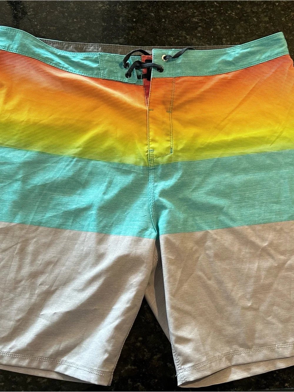 Hurley Men's Gradient Stripe Boardshorts in Teal, Yellow, Orange, Gray